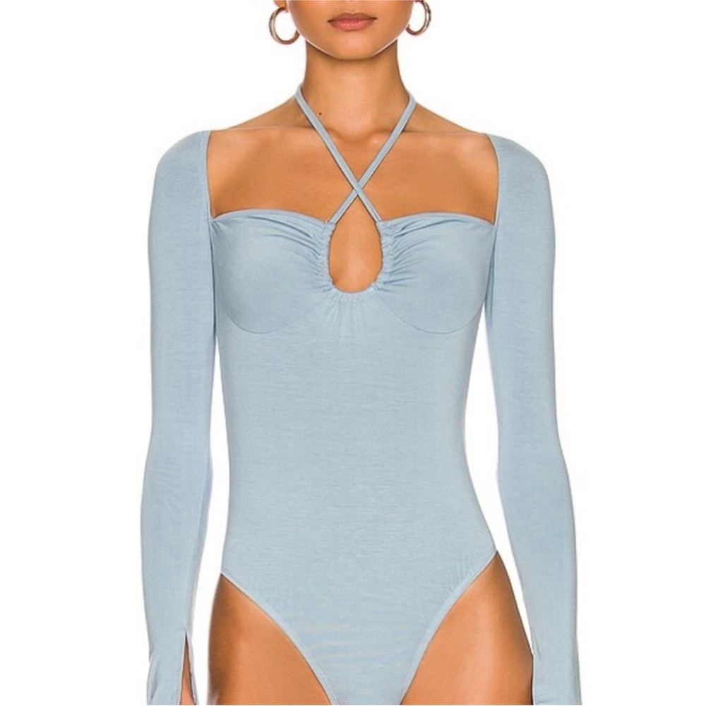 Superdown Light Blue Halter Bodysuit
